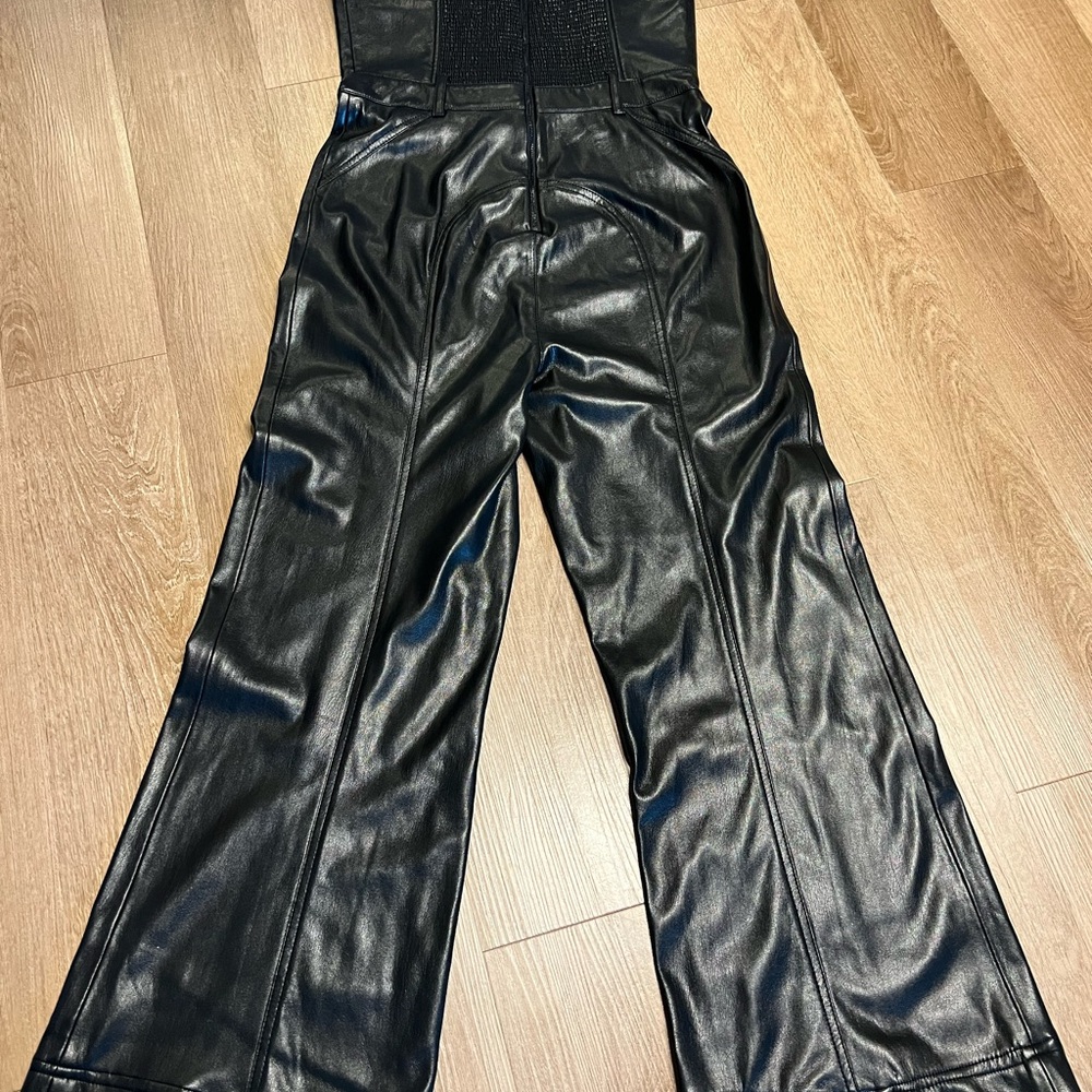 Alice + Olivia Black Linette Vegan Leather Jumpsuit 29 inch inseam - Picture 8 of 10